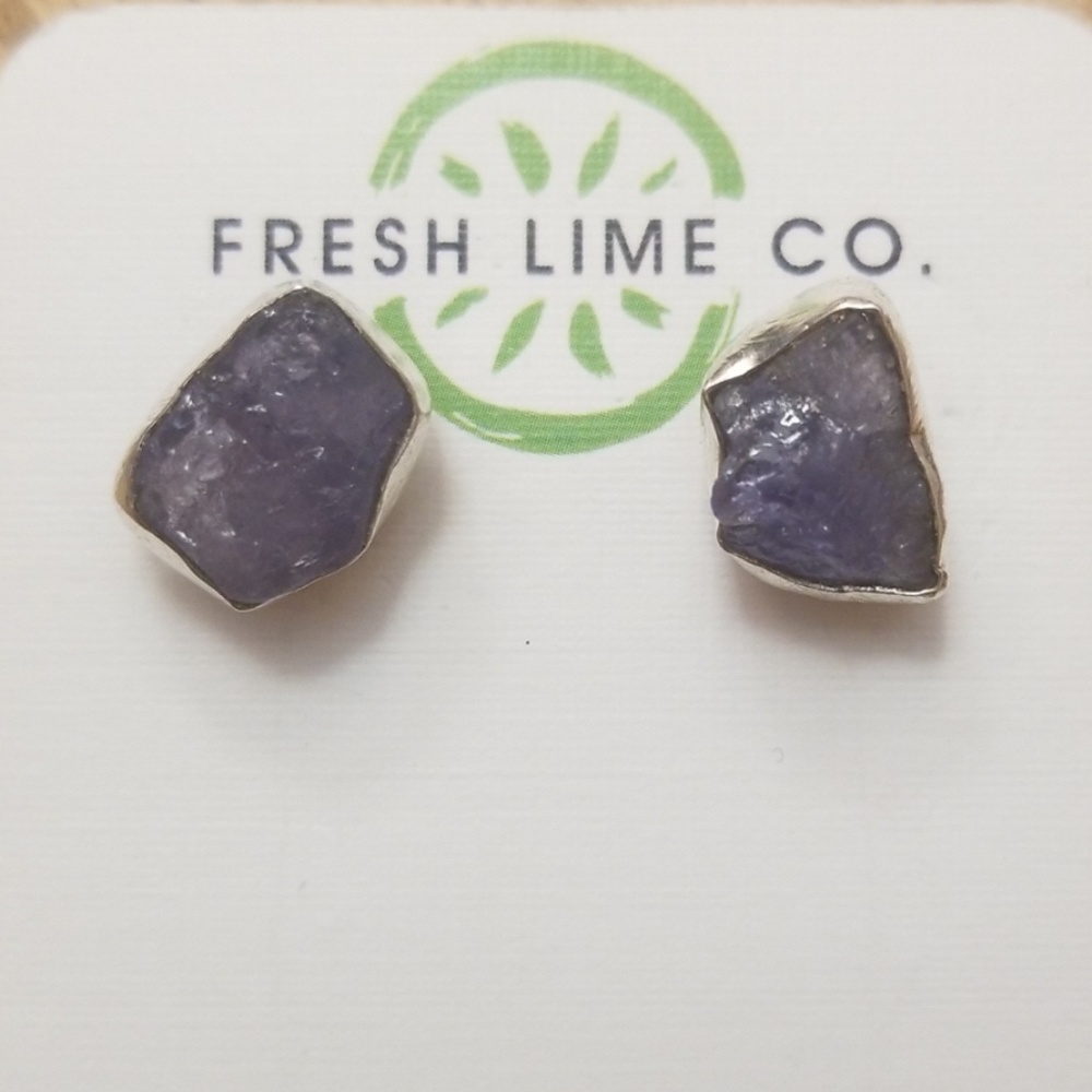 Rough cut tanzanite earrings